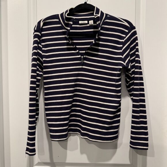 LL Bean Striped Quarter Zip Pullover Womens S Coastal Fisherman Nautical Preppy - Picture 6 of 6